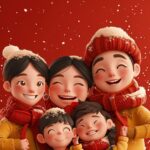 A family of five people bowed to the camera, May you be happy and prosperous!New...