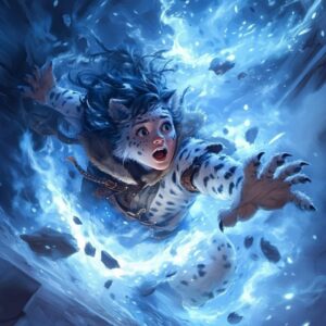 a woman shape-shifter from D&D turning into an anthropomorphic female snow_l...