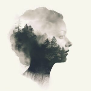 Photo effects for Midjourney1. Double exposure2. Patches of holographic transluc...