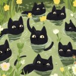 award-winning The New Yorker magazine illustrated cover. Various cute black cats...