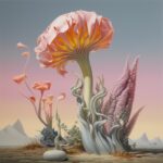Hyperrealistic colorful oil paint, claudio bravo, kay sage, alien plant with fis...
