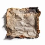 A burnt newspaper, ash mixed white background, flat lay concept, no shadow, no v...