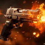 Pistol and bullet on fire photo-realistic, ultra sharp, simplicity, higher coher...