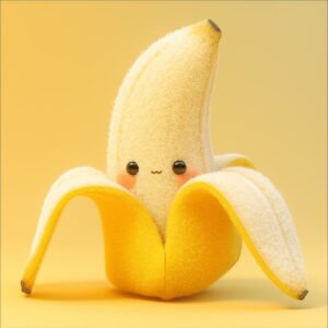 A cute felted wool banana,half of the banana peel has been split open,and the me...
