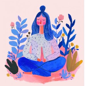 pink and blue pastel colors, minimal details, happy tempera gouache, woman in yo...