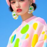 a supermodel posing outside on a sunny day, half body shot, wearing a cool 90s o...