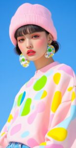 a supermodel posing outside on a sunny day, half body shot, wearing a cool 90s o...