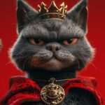 handsome , grumpy, With the crown on,,cute British short haired cat with a belly...