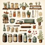 A collection of vintage farmhouse kitchenalia clip art, countrycore, cottagecore...
