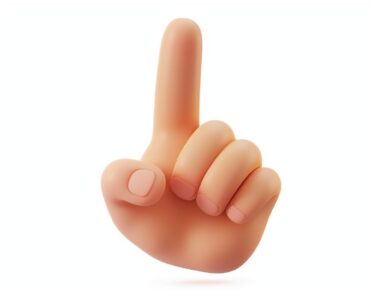 top view, Closeup 3d render of a cartoon's hand with, index finger pointing up, ...