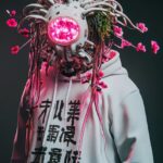 a cyberpunk alien human robot with cybernetic tentacles instead of long hair wit...