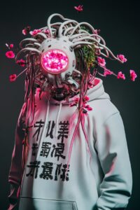 a cyberpunk alien human robot with cybernetic tentacles instead of long hair wit...