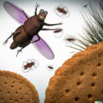 Surrealistic giant fly catch running bread crumbs  Portrait of a cool bear holdi...
