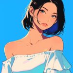 Asian woman,outdoors,chest shot,charming vector illustrations,anime style, best ...