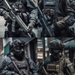 Photo of cute realistic and high detailed Rhinoceros as swat team, high detailed...