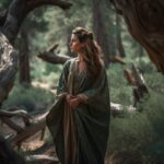 Hyperrealistic portrait of a serene woman, mid - 30s, earth - toned flowing dres...