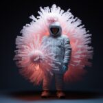 Night shot, full - body portrait, a glowing simple massive friendly bi - pedal p...