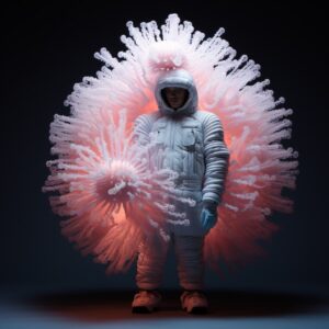 Night shot, full - body portrait, a glowing simple massive friendly bi - pedal p...