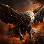 eagle flying fighter a Unmanned aerial vehicle flying through a cloud, in the st...