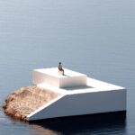 Arts by zhangrui1231. A man sits on a cliff next to a white boat, in the style o...