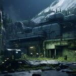 Small hidden sc fi outpost in the forest, sci fi research station, sci fi base, ...