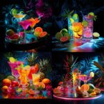 fluorescent tropical fruit cocktail drinks high end lounge scene --v 5.2by The M...