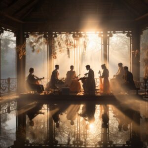 Fresh under the dawn, the performers are rehearsing on the West Lake performance...