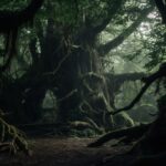 Photography, in dark woodlands, where shadows dance, Tree creatures whisper thei...