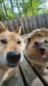 a cat taking a selfie at a top-down 45-degree side by side with a shark under th...