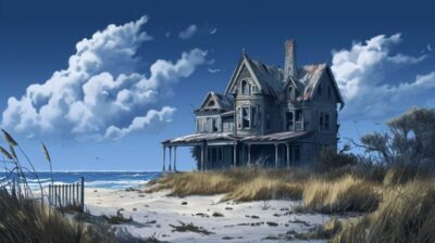 Стиль - cel shadingabandoned beach mansion cel shaded --ar 16:9 --v 6.0by papask...