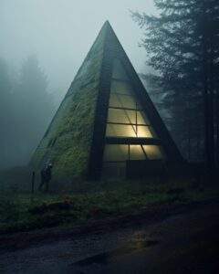 Foggy morning mountain campsite, futuristic forestpunk dieselpunk, eerie --v 5.2...