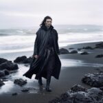 Fashion photography, game of thrones, iceland, long hair male model，black sand b...