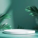 Stylish white podium on a bold emerald background, matte texture, even light dis...