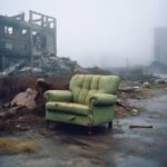 Abandoned wooden furniture at an abandoned industrial site, kiev, in the style o...