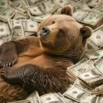 bear lying in lots of cash, bed of cash, nikon image, cheerful --v 6.0by seehors...