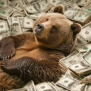 bear lying in lots of cash, bed of cash, nikon image, cheerful --v 6.0by seehors...