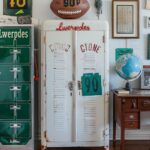 A white school locker with the words "Lwerpdes" and elements of college football...