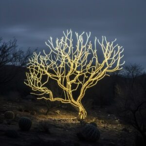 cactus artwork in the style of light installations, ethereal trees, national geo...