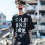 Photograph of Gen Z millennial 13 years old teenager guy screaming high, wearing...