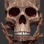 Lexica SDCoral filament ornate skull in ancient tomb, au naturel, art deco, symm...