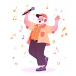 A older male, full body, singing a song, simple, white background, colorful illu...