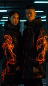 Made artworks based on last tip Black cyber oversize Techwear cargo jacket, mini...