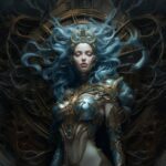 The goddess of time and space, highly detailed face, full body, iridescent color...