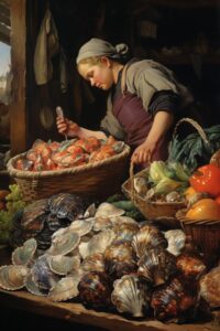 A shell selling in a market by Rudolf Ern --ar 2:3by 1durantePrompt collection...