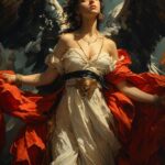 a painting of angels battling with giant eagles, in the style of exquisite cloth...