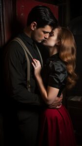 Licence to Love, romantic couple in basement, photography in the style of Inglou...