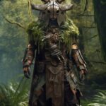 Photo composite unreal engine 5 cgi tribal warforged with long poncho and clothe...