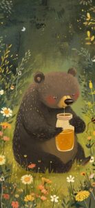 cute bear eating honey, in the style of lucy grossmith, martiros saryan, highly ...