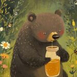 cute bear eating honey, in the style of lucy grossmith, martiros saryan, highly ...