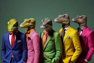 [Dashing] [Reptilian] [Sextet], anthropomorphic, vibrant colors, group photo, fa...